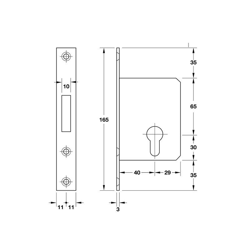 Thông số kĩ thuật thân khóa S40-0A Hafele 911.27.261