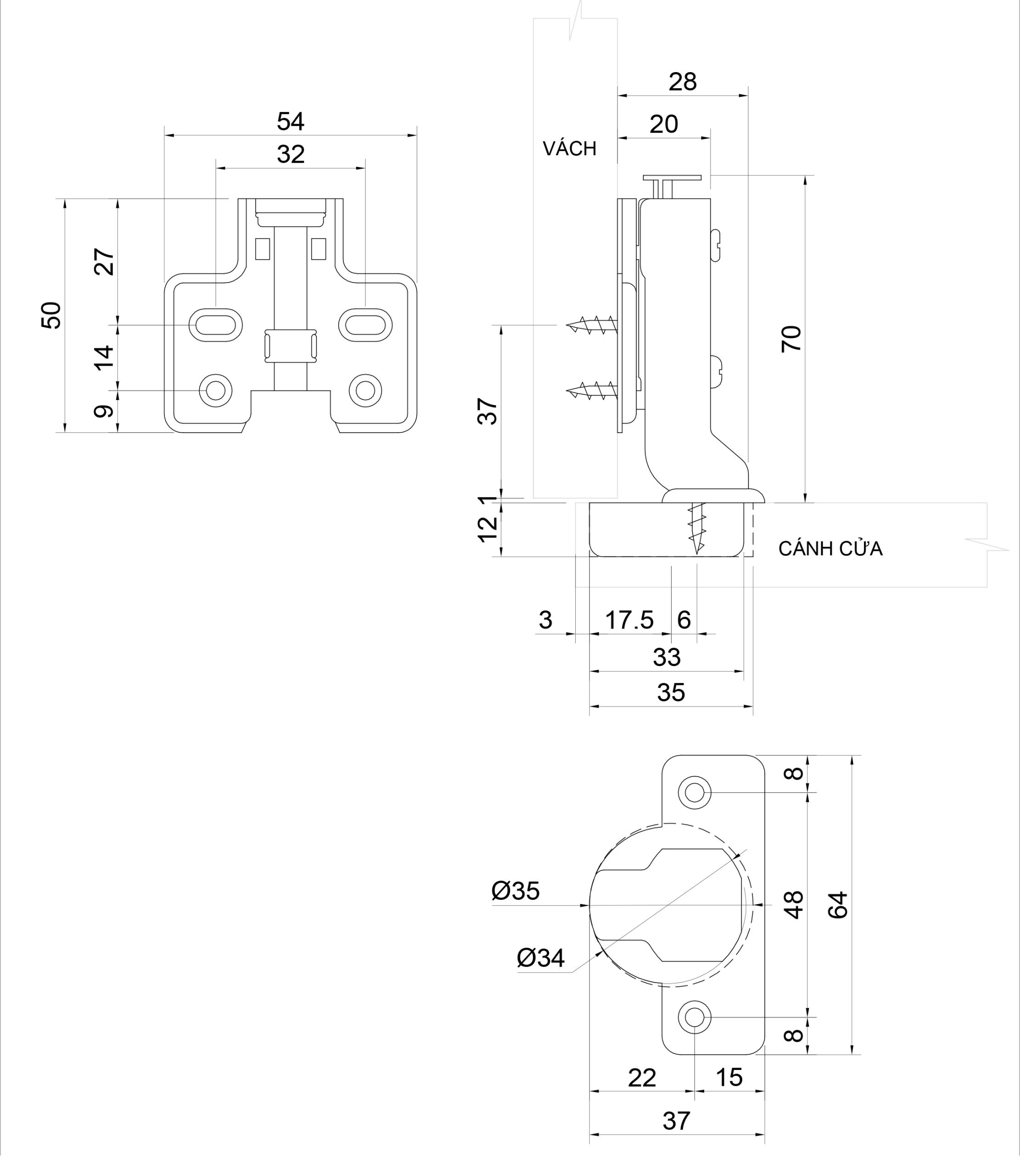 Thông số kỹ thuật bản lề bật giảm chấn IVAN 01370.002