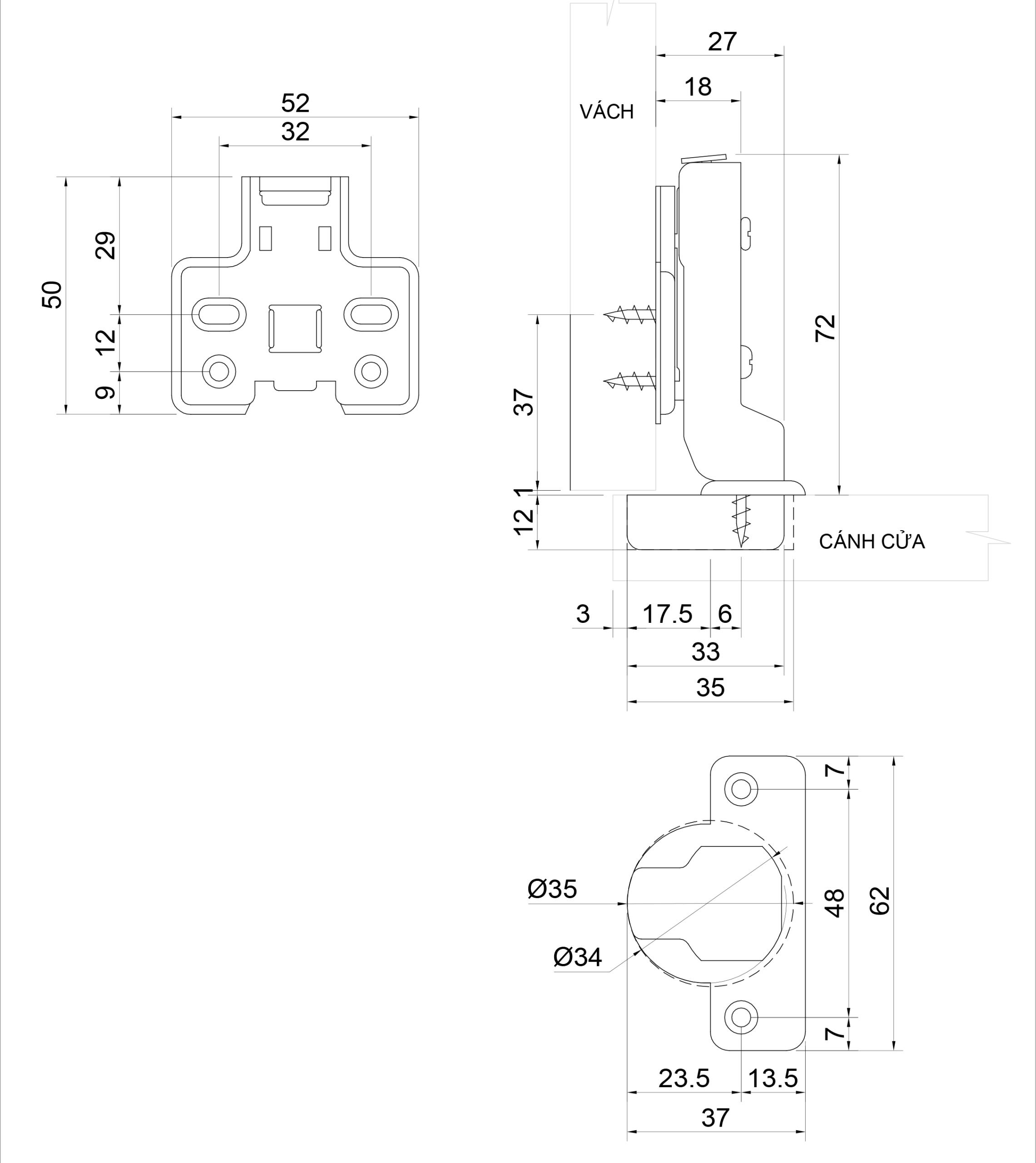 Thông số kỹ thuật bản lề bật giảm chấn IVAN 01408.002