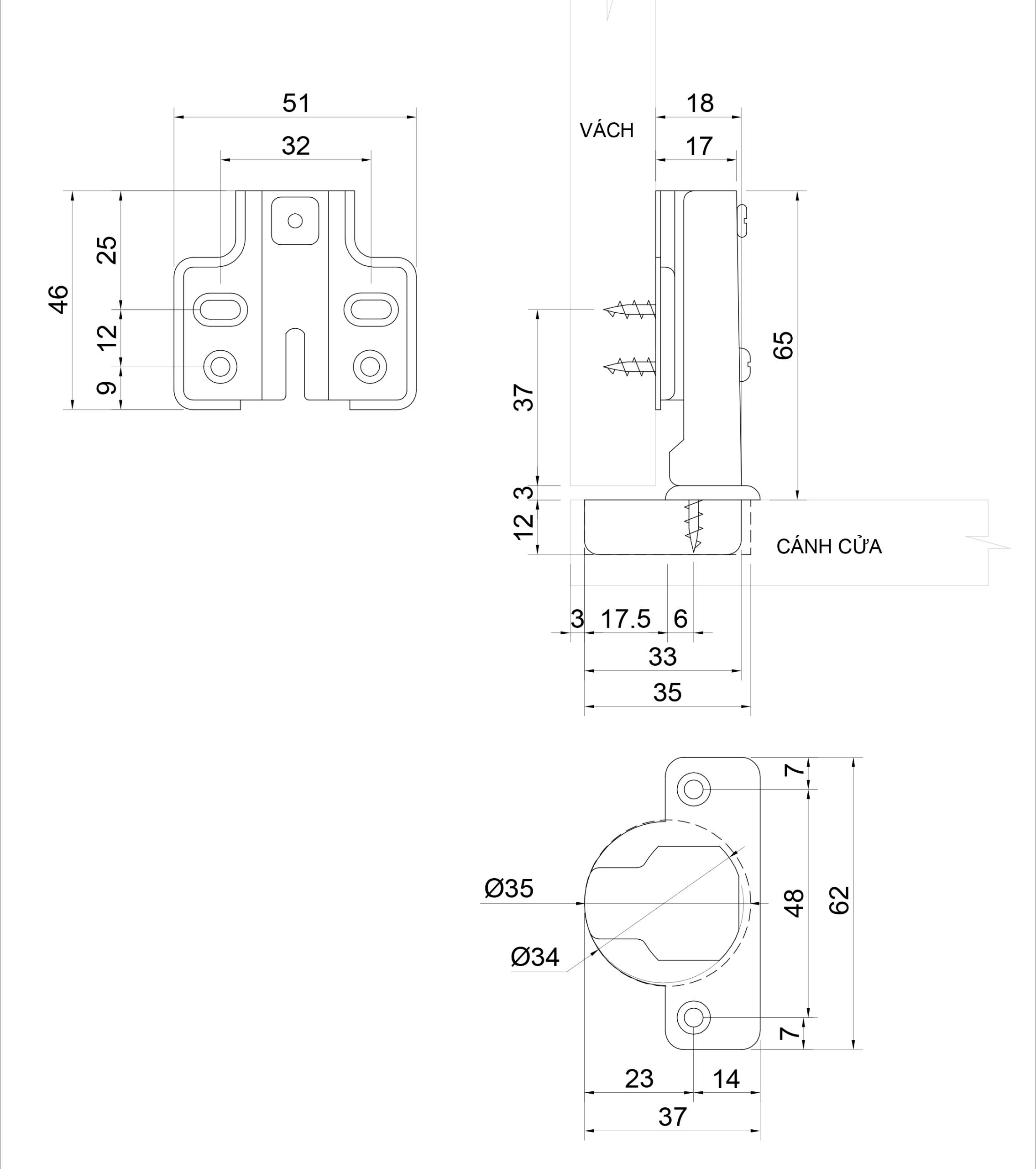 Thông số kỹ thuật bản lề bật giảm chấn IVAN 01418.001