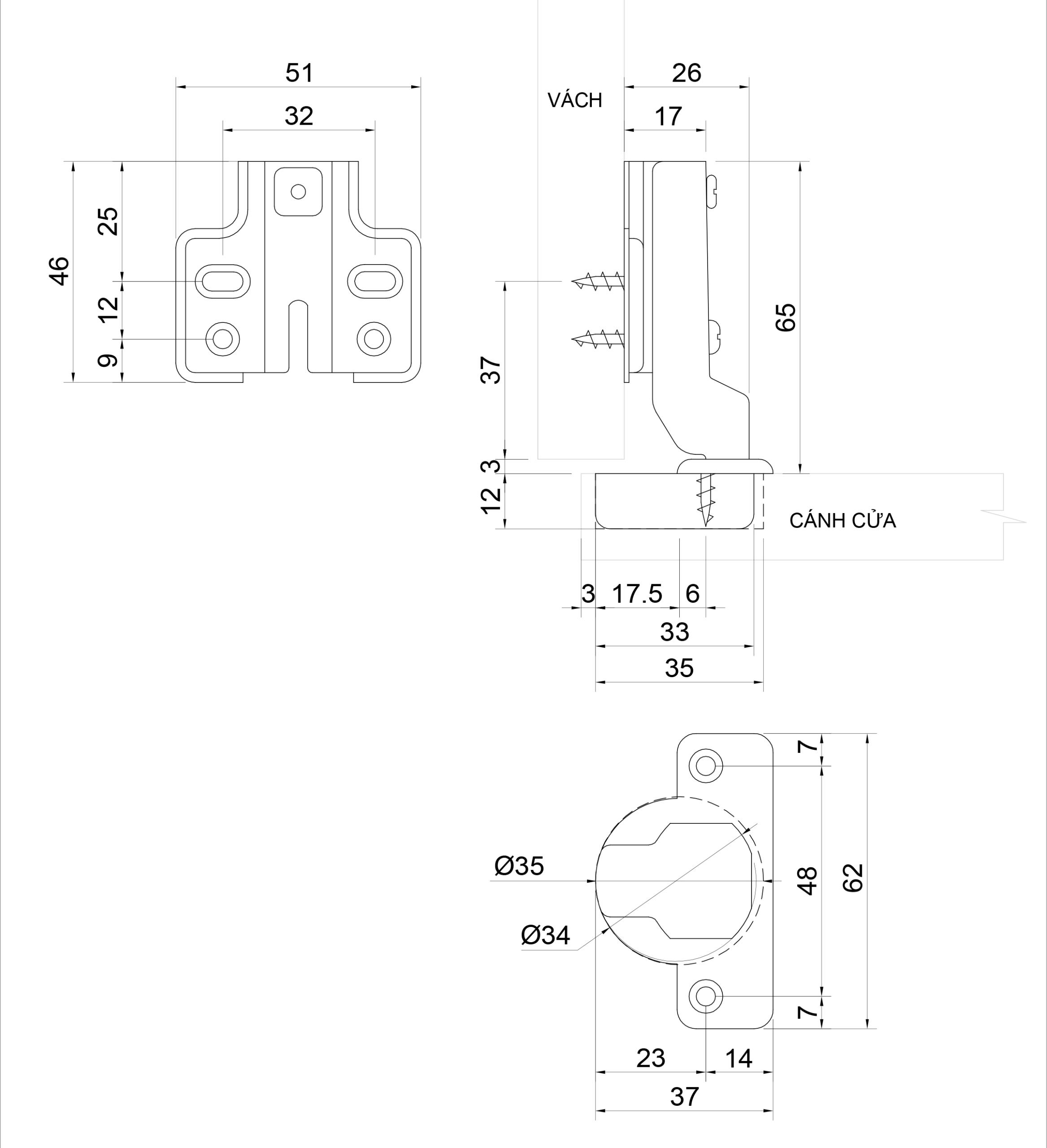 Thông số kỹ thuật bản lề bật giảm chấn IVAN 01418.002