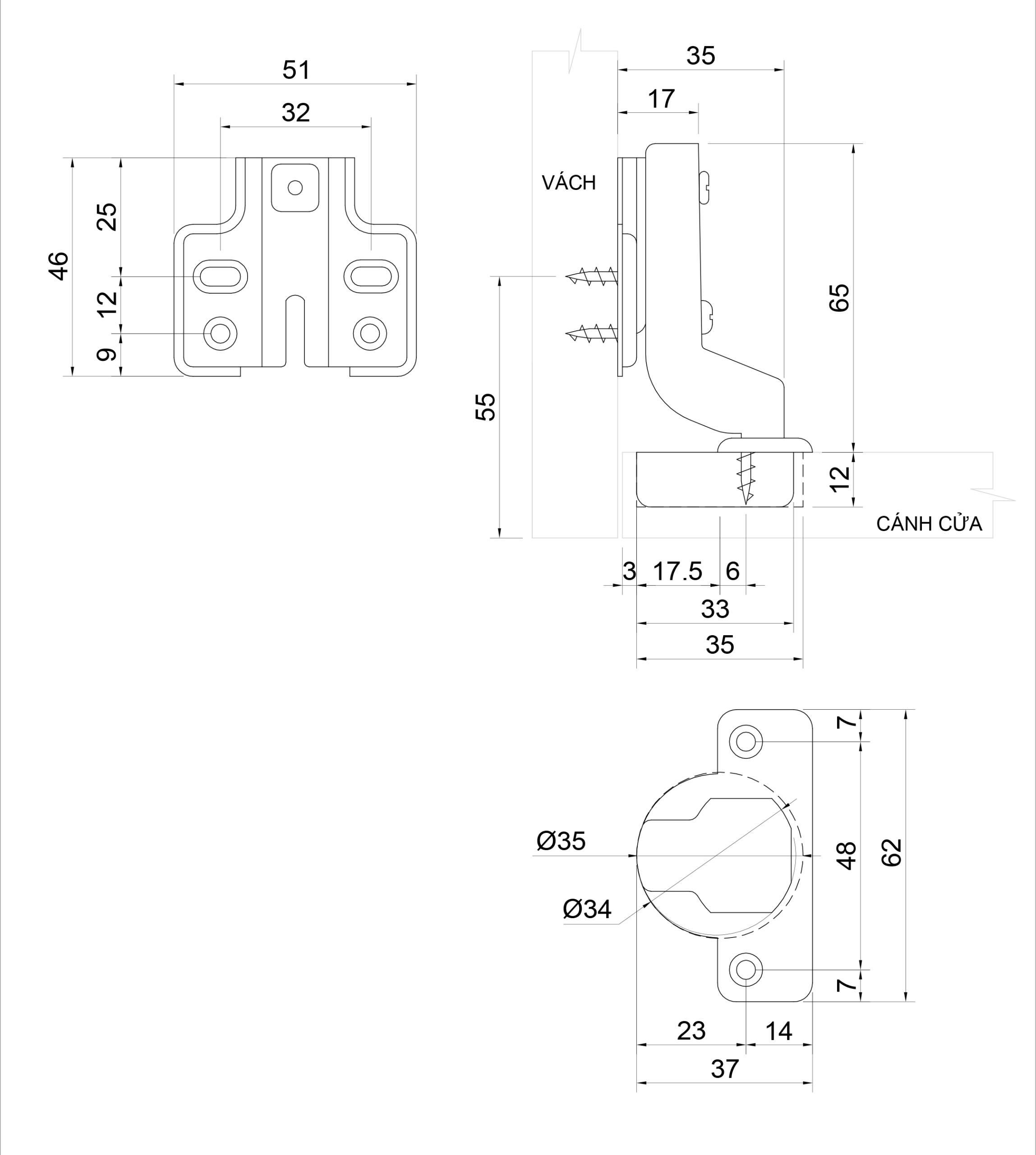 Thông số kỹ thuật bản lề bật giảm chấn IVAN 01418.003