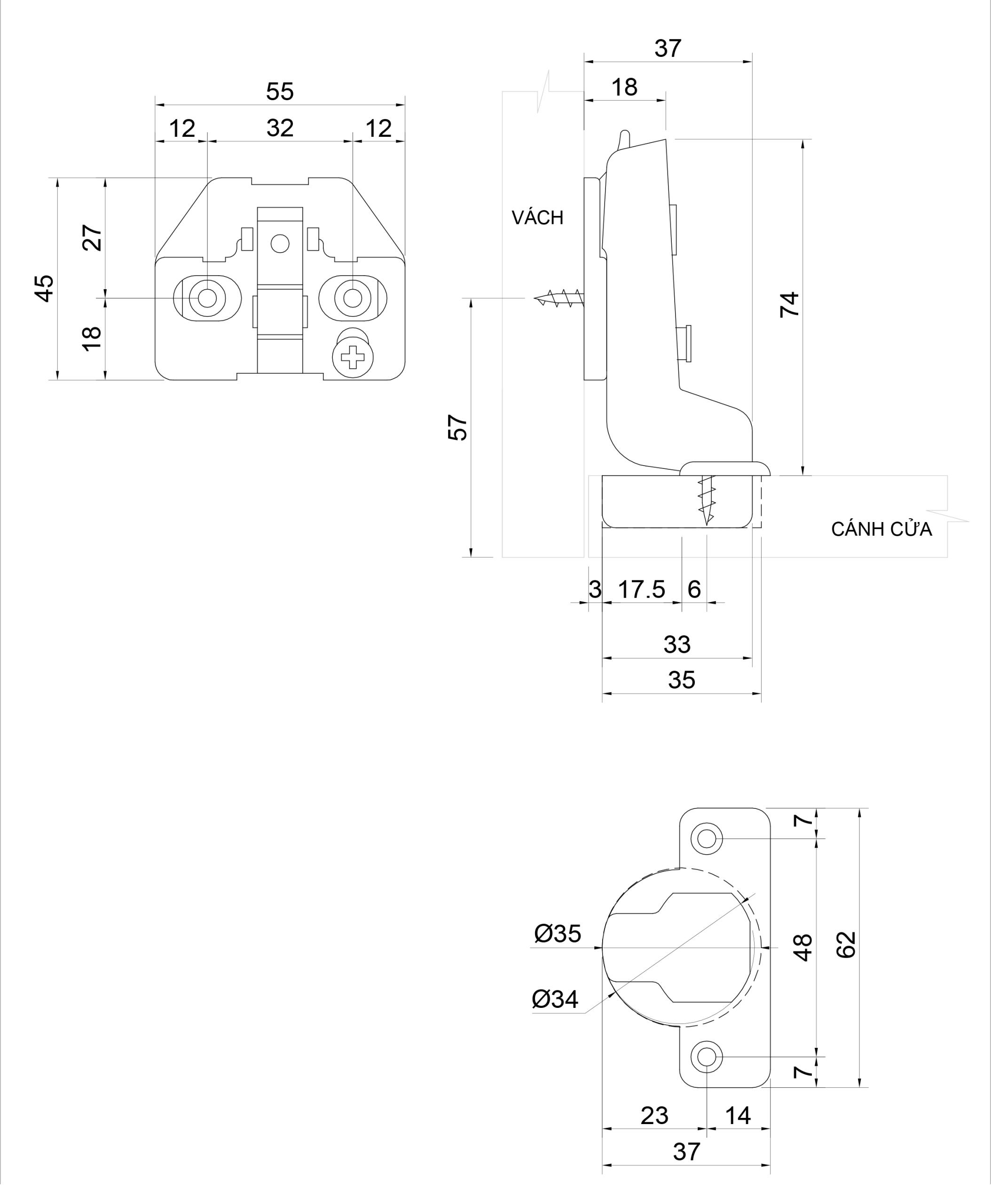 Thông số kỹ thuật bản lề bật giảm chấn IVAN 01489.003