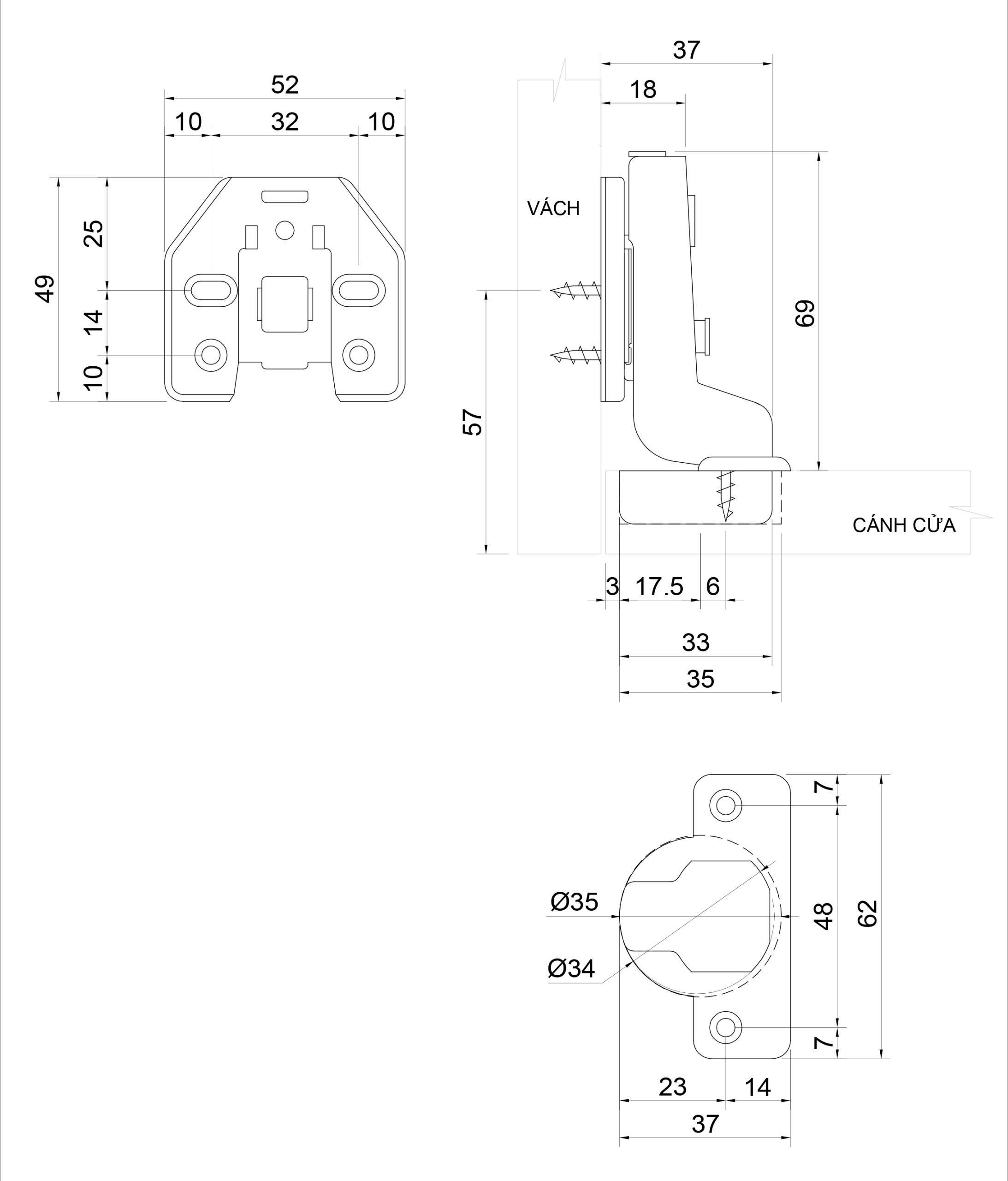 Thông số kỹ thuật bản lề bật giảm chấn IVAN 01608.003