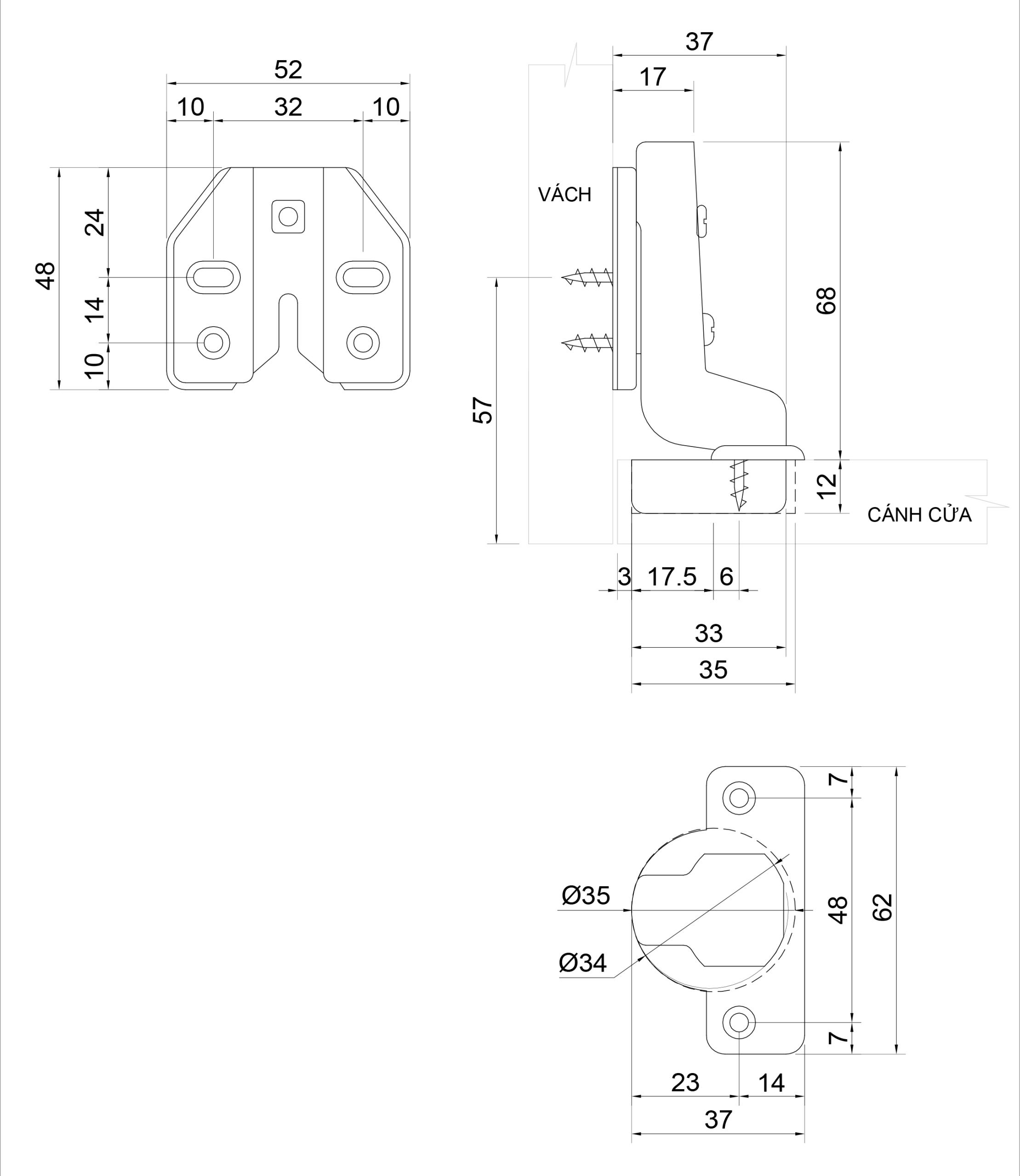 Thông số kỹ thuật bản lề bật giảm chấn IVAN 01618.003