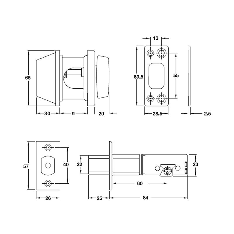 Thông số kỹ thuật khóa cóc Hafele 911.64.274 1 đầu chìa, 1 núm vặn lớn