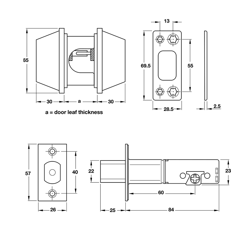 Thông số kỹ thuật khóa cóc Hafele 911.64.278 2 đầu chìa lớn