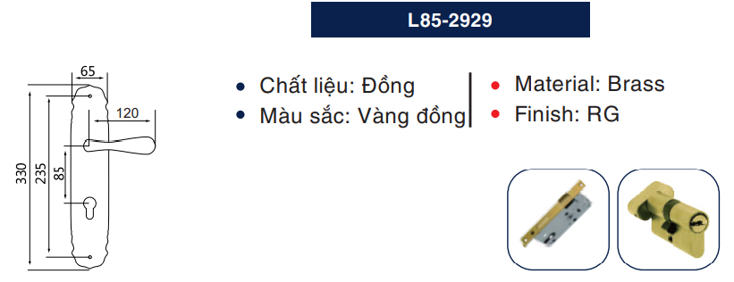 Thông số kỹ thuật khóa cửa gỗ Newneo L85-2929