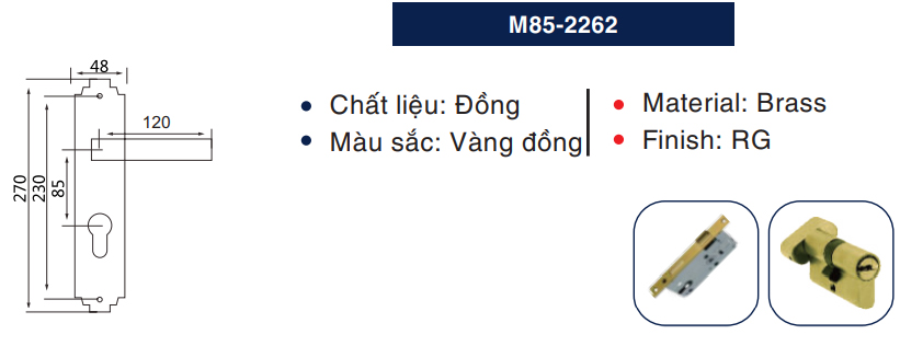 Thông số kỹ thuật khóa cửa gỗ Newneo M85-2262