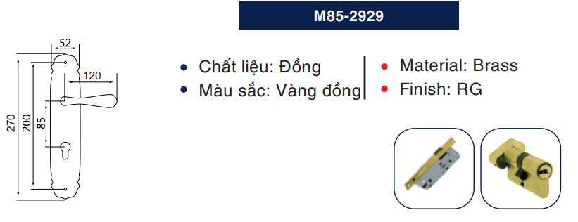 Thông số kỹ thuật khóa cửa gỗ Newneo M85-2929