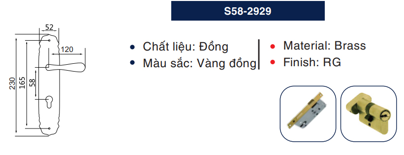 Thông số kỹ thuật khóa cửa gỗ Newneo S58-2929