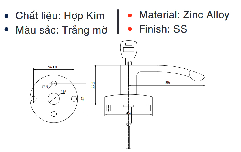 Thông số ky thuật khóa liên kết thanh thoát hiểm Newneo H8