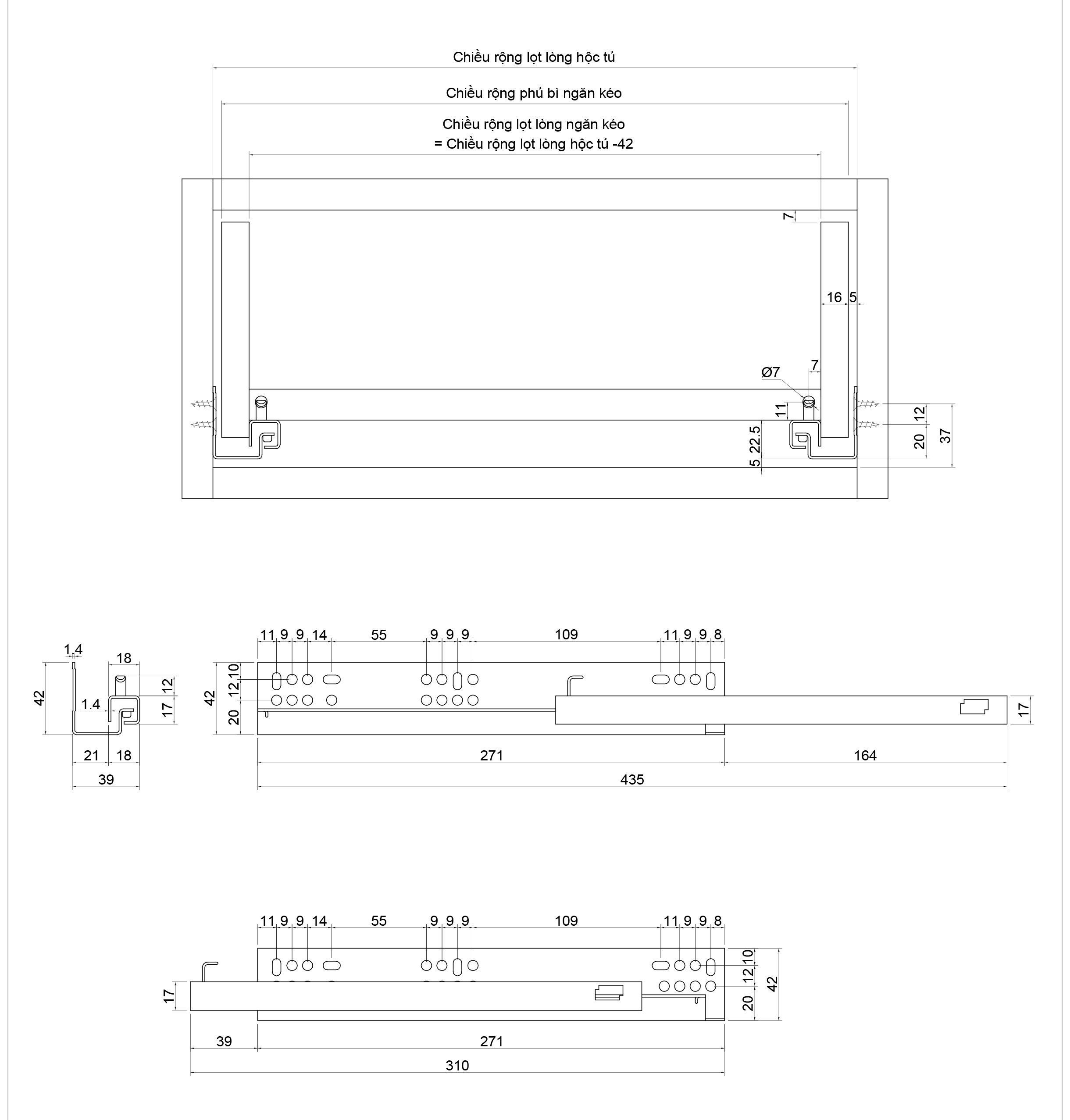 Thông số kỹ thuật thanh ray trượt 2 tầng giảm chấn IVAN 02182.300