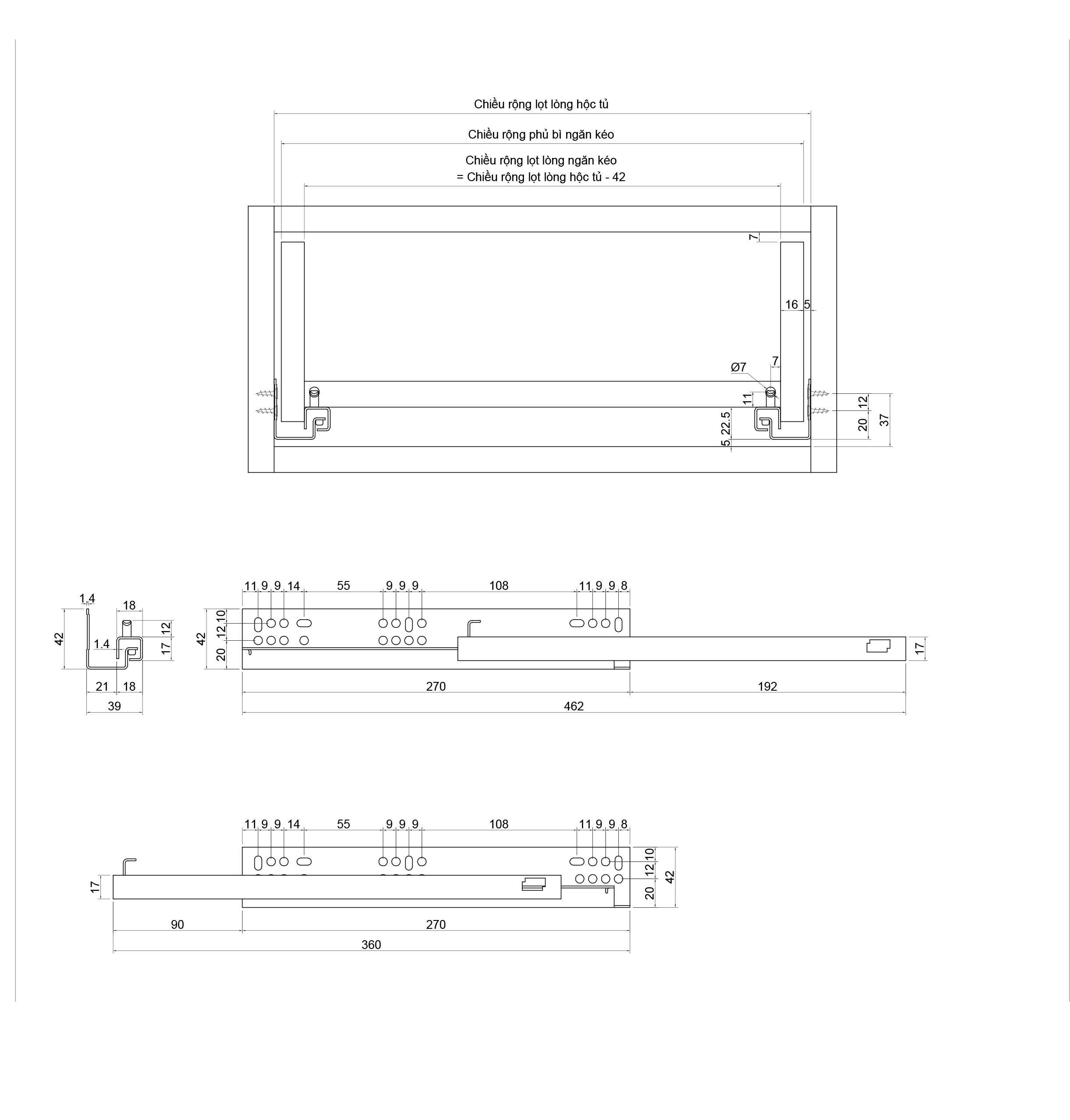 Thông số kỹ thuật thanh ray trượt 2 tầng giảm chấn IVAN 02182.350