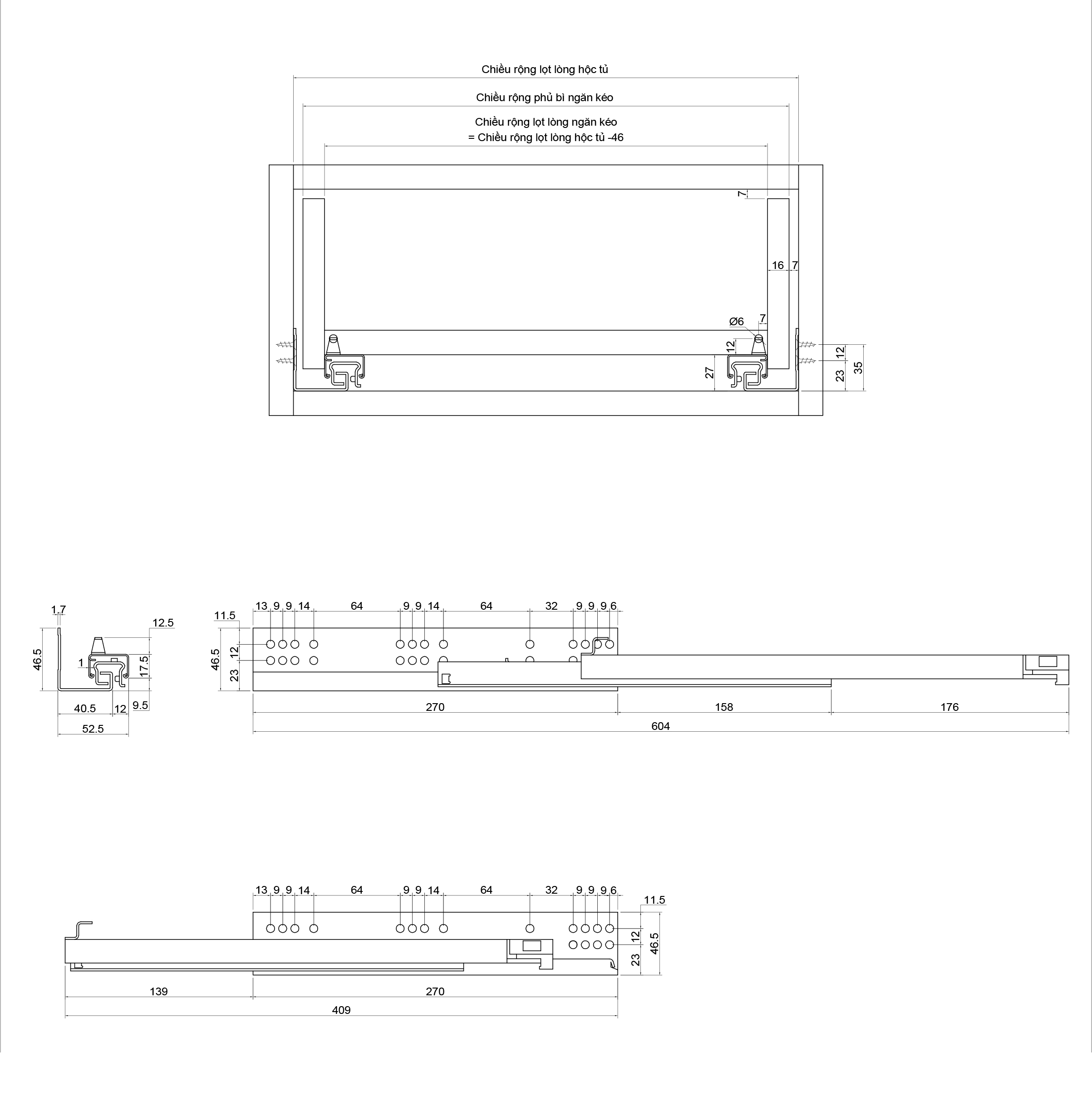 Thông số kỹ thuật thanh ray trượt 3 tầng giảm chấn IVAN 02183.400