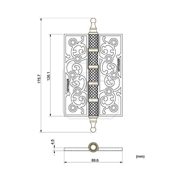 Thông số kỹ thuật bản lề lá đồng thau HC01 Huy Hoàng