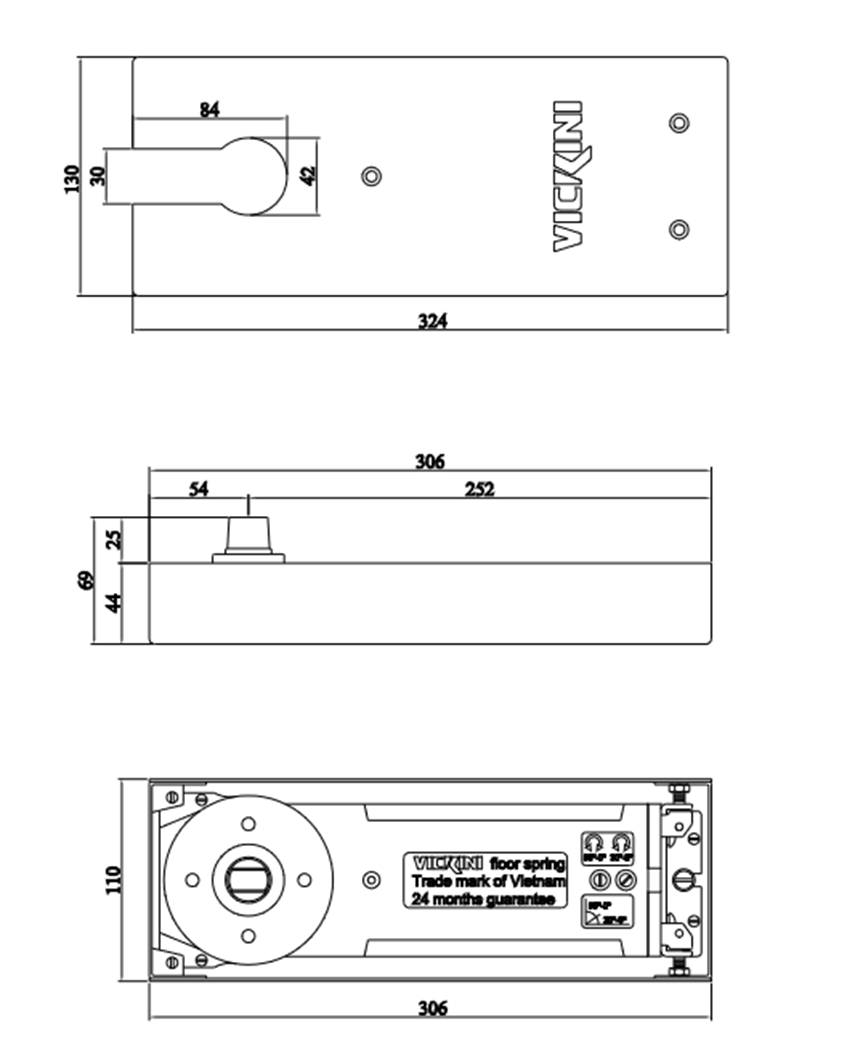 Thông số kỹ thuật Bản lề sàn VICKINI 60840.001