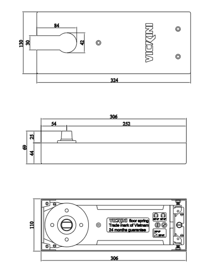 Thông số kỹ thuật Bản lề sàn VICKINI 60840.003 PSS