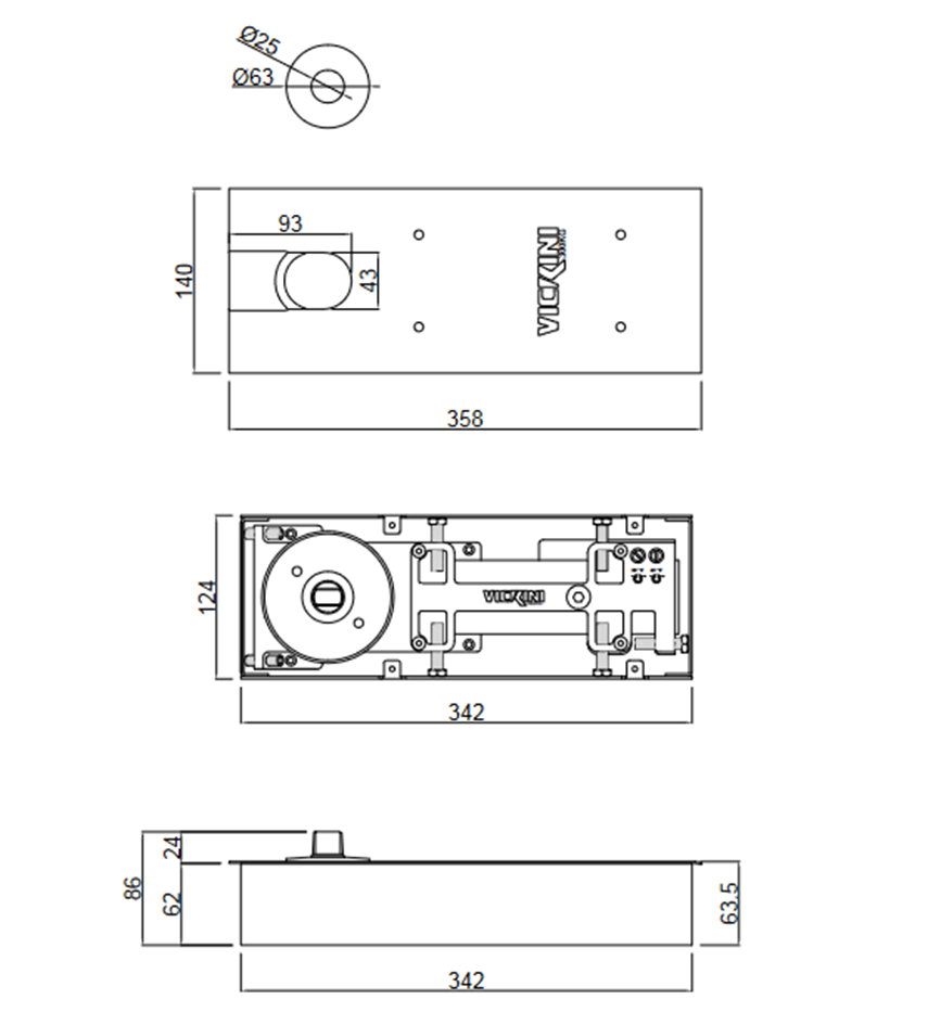 Thông số kỹ thuật Bản lề sàn VICKINI 60842.001 PSS