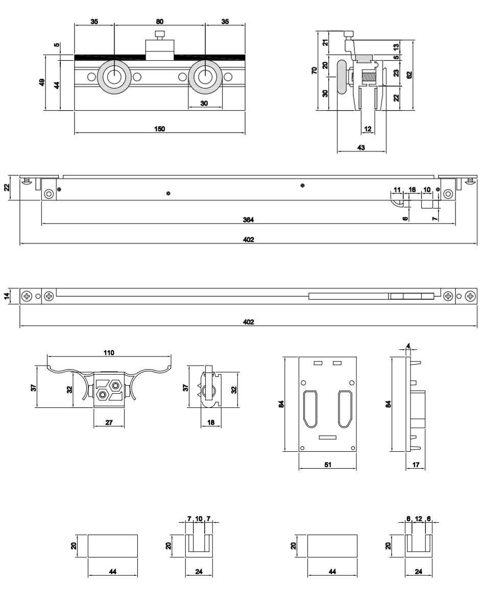 Thông số kỹ thuật bộ bánh xe kẹp kính VICKINI 62970.101 SC