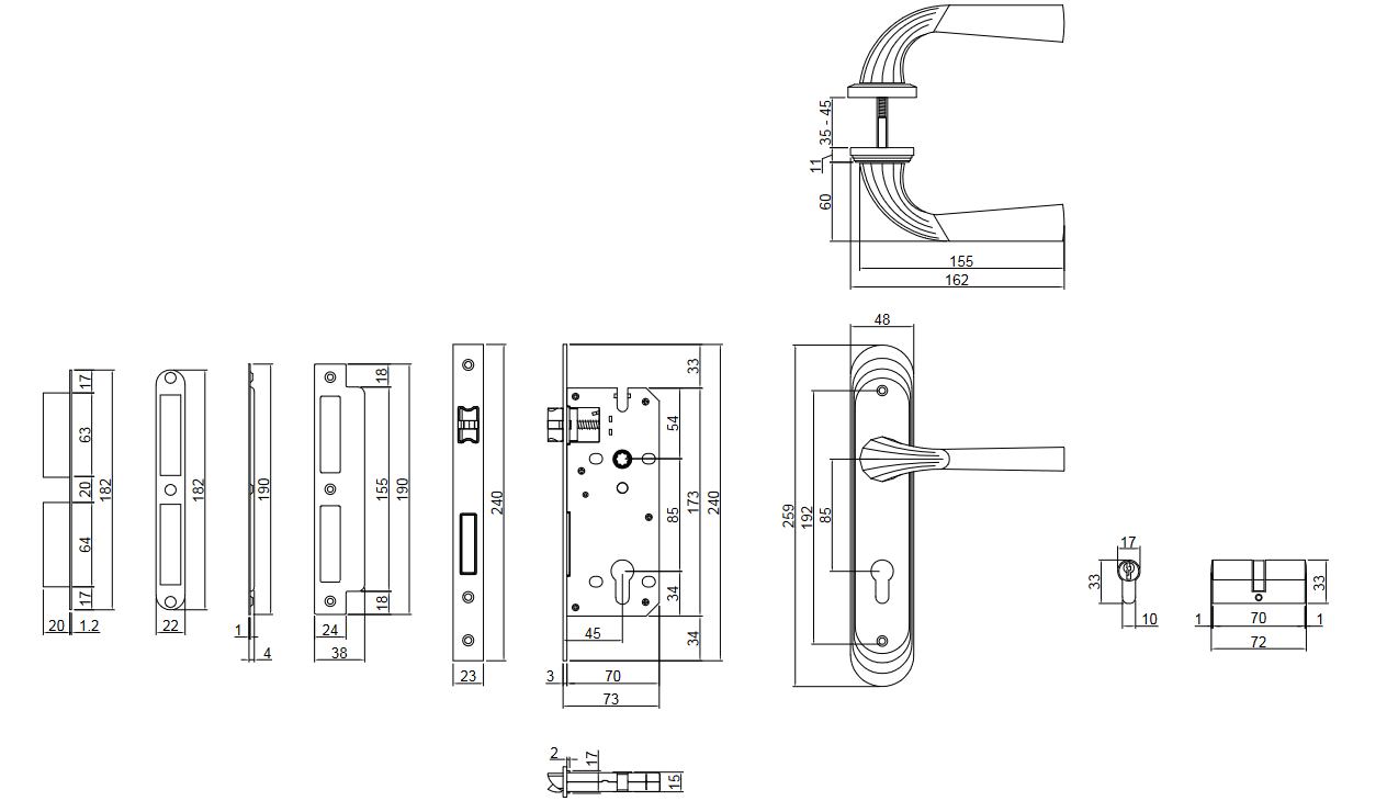 Thông số kỹ thuật khóa cửa nẹp VICKINI 35127.102