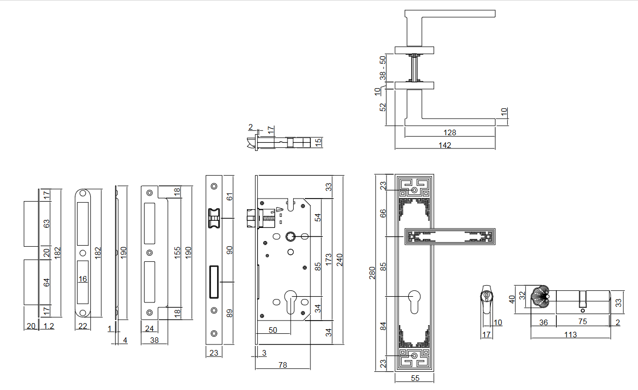 Thông số kỹ thuật khóa cửa nẹp VICKINI 38404.101