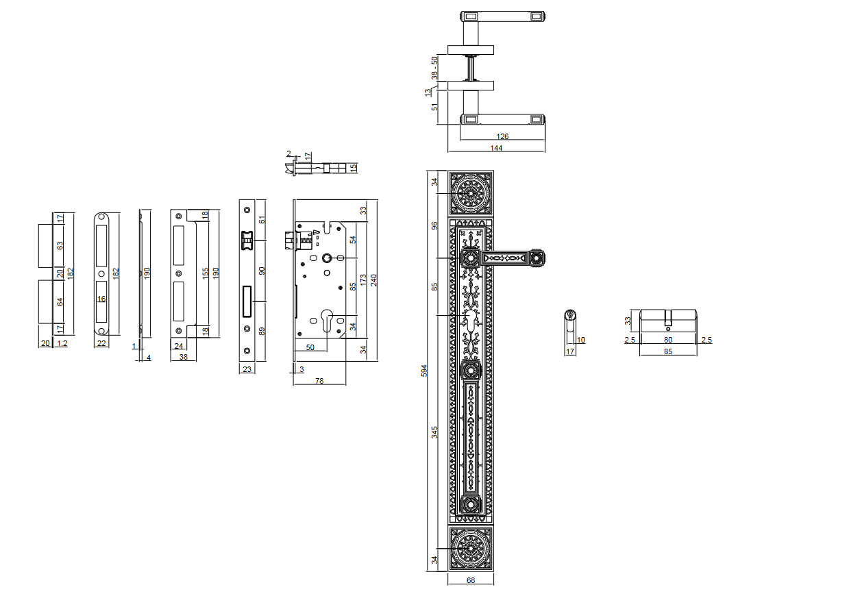 Thông số kỹ thuật khóa cửa sảnh VICKINI 38802.102