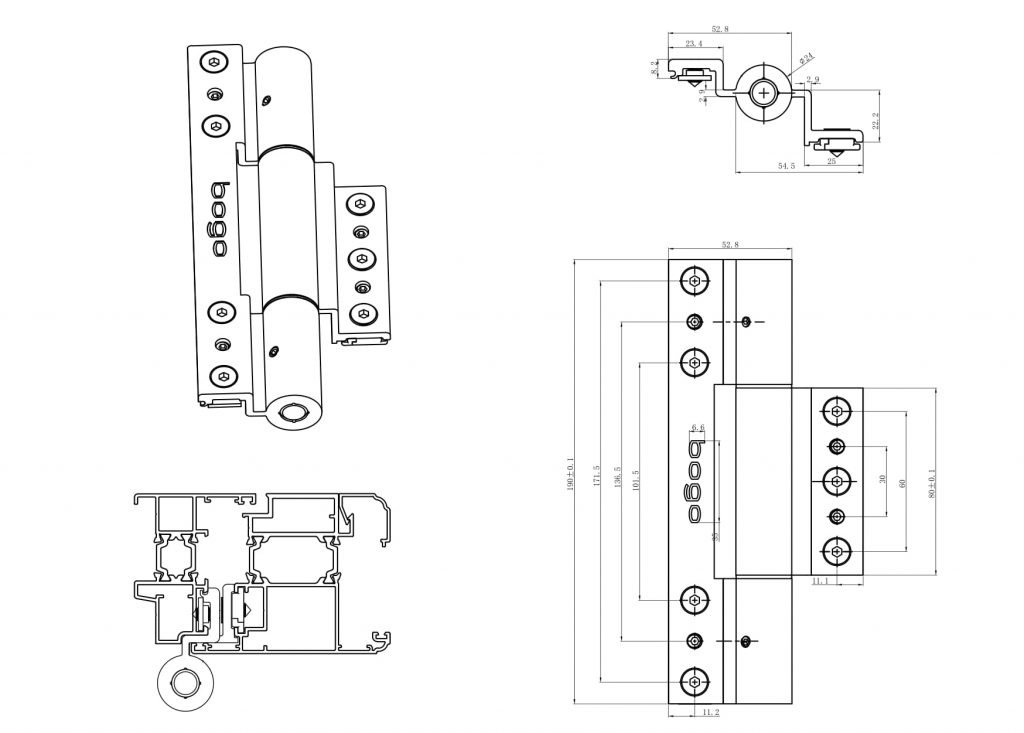 Thông số kỹ thuật bản lề 4D nhôm hệ rãnh C